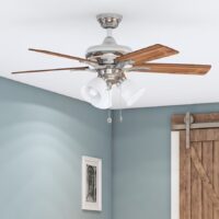 Harbor Breeze 42078 Lansing 42-in Brushed Nickel with Sable/Honey Blades Downrod or Flush Mount Ceiling Fan With Light and Pull Chain Included 5 -Blade