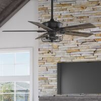 Harbor Breeze 42129 Hamilton 52-in Matte black with Driftwood/Sienna Blades Downrod or Flush Mount Ceiling Fan With Light and Pull Chain Included 5 -Blade