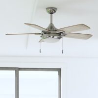 Harbor Breeze 42132 Audiss 44-in Brushed Nickel with Driftwood/Nutmeg Blades LED Ceiling Fan With Light and Pull Chain Included 5 -Blade