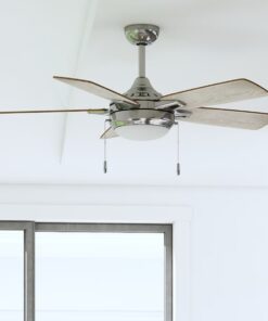 Harbor Breeze 42132 Audiss 44-in Brushed Nickel with Driftwood/Nutmeg Blades LED Ceiling Fan With Light and Pull Chain Included 5 -Blade