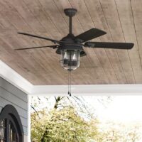 Harbor Breeze 42242 Altissa 52-in Black with Espresso/mocha Blades Covered Outdoor Ceiling Fan With Light and Pull Chain Included 5 -Blade