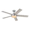 Harbor Breeze 42311 Camden 52-in Brushed Nickel with Driftwood/Sienna Blades LED Ceiling Fan With Light and Remote Control Included 5 -Blade