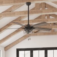 Harbor Breeze 42463 Hathaway 52-in Matte Black with Mocha/Driftwood Blades Ceiling Fan With Light and Pull Chain Included 5 -Blade
