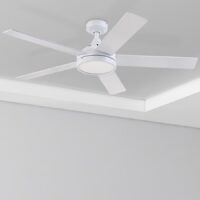 Harbor Breeze 42472 Camden 52-in White with White/Driftwood Blades LED Ceiling Fan With Light and Remote Control Included 5 -Blade