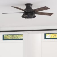 Harbor Breeze 42475 Salem 52-in Matte Black with Espresso/Mocha Blades Covered Outdoor Flush Mount Ceiling Fan With Light 5 -Blade
