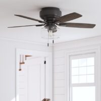 Harbor Breeze 42618 Kindleton 52-in Matte Black with Cocoa/Mocha Blades Flush Mount Ceiling Fan With Light and Pull Chain Included 5 -Blade