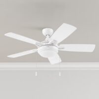Harbor Breeze 42851 Audiss 44-in White with White/Driftwood Blades Adjustable White LED Ceiling Fan With Light and Pull Chain Included 5 -Blade