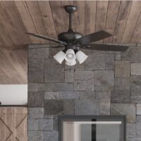 Harbor Breeze 42957 Notus 52-in Matte Black with Matte black/rough pine Blades Ceiling Fan With Light and Pull Chain Included 5 -Blade