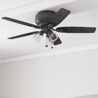 Harbor Breeze 42982 Kindleton 52-in Matte Black with Espresso/Mocha Blades Flush Mount Ceiling Fan With Light and Pull Chain Included 5 -Blade
