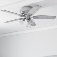 Harbor Breeze 42983 Kindleton 52-in Brushed Nickel with Gray Oak/Burnt Oak Blades Flush Mount Ceiling Fan With Light and Pull Chain Included 5 -Blade