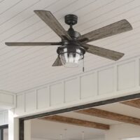 Harbor Breeze 42997 Murphy 52-in Matte Black with Aged Cedar/Ebony Blades Covered Outdoor Ceiling Fan With Light 5 -Blade