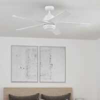 Harbor Breeze 43292 Carlow Easy2Hang 52-in White with White/Driftwood Blades Adjustable White LED Covered Outdoor Ceiling Fan With Light and Remote Control Included 5 -Blade