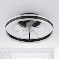 Harbor Breeze 43322 Edenmore 20-in Matte Black with Clear Blades Adjustable White LED Flush Mount Fandelier Ceiling Fan With Light and Remote Control Included 5 -Blade