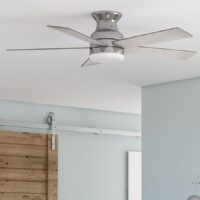 Harbor Breeze 43338 Crestwell 52-in Brushed Nickel with Driftwood/Sienna Blades LED Flush Mount Ceiling Fan With Light and Remote Control Included 5 -Blade