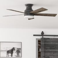 Harbor Breeze 43339 Crestwell 52-in Matte Black with Mocha/Cocoa Blades LED Flush Mount Ceiling Fan With Light and Remote Control Included 5 -Blade