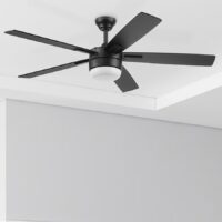 Harbor Breeze 43349 Boltz III Easy2Hang 52-in Matte Black with Black Blades Adjustable White LED Ceiling Fan With Light and Remote Control Included 5 -Blade