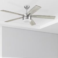 Harbor Breeze 43350 Boltz III Easy2Hang 52-in Brushed Nickel with Gray Blades Adjustable White LED Ceiling Fan With Light and Remote Control Included 5 -Blade