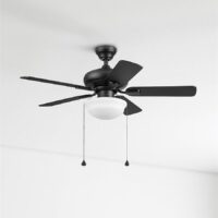 Harbor Breeze 43392 Caratuk River 42-in Matte Black with Matte Black/Nutmeg Blades Downrod or Flush Mount Ceiling Fan With Light and Pull Chain Included 5 -Blade