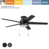Harbor Breeze 43492 Fairbanks Easy2Hang 52-in Matte Black with Black/Sable Blades Adjustable White LED Covered Outdoor Flush Mount Ceiling Fan With Light and Pull Chain Included 5 -Blade
