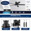 Harbor Breeze 43492 Fairbanks Easy2Hang 52-in Matte Black with Black/Sable Blades Adjustable White LED Covered Outdoor Flush Mount Ceiling Fan With Light and Pull Chain Included 5 -Blade