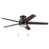 Harbor Breeze 43492 Fairbanks Easy2Hang 52-in Matte Black with Black/Sable Blades Adjustable White LED Covered Outdoor Flush Mount Ceiling Fan With Light and Pull Chain Included 5 -Blade