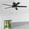 Harbor Breeze 43492 Fairbanks Easy2Hang 52-in Matte Black with Black/Sable Blades Adjustable White LED Covered Outdoor Flush Mount Ceiling Fan With Light and Pull Chain Included 5 -Blade