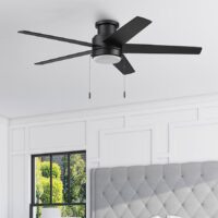 Harbor Breeze 43492 Fairbanks Easy2Hang 52-in Matte Black with Black/Sable Blades Adjustable White LED Covered Outdoor Flush Mount Ceiling Fan With Light and Pull Chain Included 5 -Blade