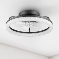 Harbor Breeze 43568 Brookshore 20-in Matte Black with Clear Blades Flush Mount Fandelier Ceiling Fan With Light and Remote Control Included 5 -Blade