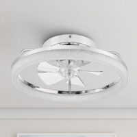 Harbor Breeze 43581 Brookshore 20-in Chrome with Clear Blades Flush Mount Fandelier Ceiling Fan With Light and Remote Control Included 5 -Blade