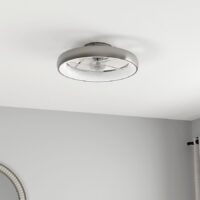 Harbor Breeze AP20BNK5LR Capeview 20-in Brushed Nickel with Clear Acrylic Blades Covered Outdoor Flush Mount Fandelier Ceiling Fan With Light and Remote Control Included 5 -Blade