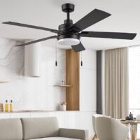 Harbor Breeze AR02A-52MBK Wrightsville Easy2Hang 52-in Matte Black with Black/Jacobean Blades LED Ceiling Fan With Light and Pull Chain Included 5 -Blade