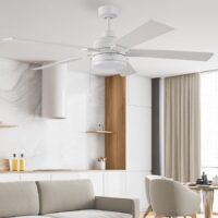 Harbor Breeze AR02A-52MWH Wrightsville Easy2Hang 52-in Matte White with White/White Oak Blades LED Ceiling Fan With Light and Pull Chain Included 5 -Blade