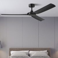 Harbor Breeze AR17-60MBK Lochwood 60-in Matte Black with Matte Black Blades Covered Outdoor Ceiling Fan Without Light and Wall Control Included 3 -Blade