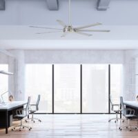 Harbor Breeze AR22-80BN Megalodon 80-in Brushed Nickel with Matte Silver Blades Covered Outdoor Ceiling Fan Without Light and Wall Switch Included 7 -Blade