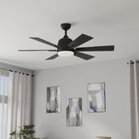 Harbor Breeze BRD48MBK6LR Bradbury 48-in Matte Black with Matte Black/Greywood Blades LED Downrod or Flush Mount Ceiling Fan With Light and Remote Control Included 6 -Blade
