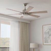 Harbor Breeze BRD60BNK6LRS Bradbury 60-in Brushed Nickel with Sable/Mink Blades LED Downrod or Flush Mount Ceiling Fan With Light and Remote Control Included 6 -Blade
