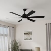 Harbor Breeze BRD60MBK6LR Bradbury 60-in Matte Black with Matte Black/Auburn Blades LED Downrod or Flush Mount Ceiling Fan With Light and Remote Control Included 6 -Blade