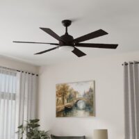 Harbor Breeze BRD60OSB6LR Bradbury 60-in Bronze with Hickory/Walnut Blades LED Downrod or Flush Mount Ceiling Fan With Light and Remote Control Included 6 -Blade
