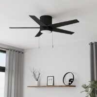Harbor Breeze CFH52MBK5L Quonta 52-in Matte Black with Matte Black/Auburn Blades LED Flush Mount Ceiling Fan With Light and Pull Chain Included 5 -Blade