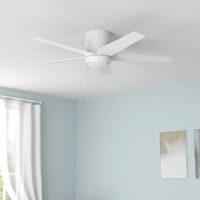 Harbor Breeze CFH52WW5L Quonta 52-in White with White/Driftwood Blades LED Flush Mount Ceiling Fan With Light and Pull Chain Included 5 -Blade