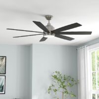 Harbor Breeze COG60BNK7LR Cogdell 60-in Brushed Nickel with Black/Auburn Blades Adjustable White LED Covered Outdoor Downrod or Flush Mount Ceiling Fan With Light and Remote Control Included 7 -Blade