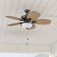 Harbor Breeze 41392 Cedar Shoals 44-in Bronze with Java Blades Uncovered Outdoor Downrod or Flush Mount Ceiling Fan With Light and Pull Chain Included 5 -Blade