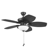 Harbor Breeze 43396 Cedar Shoals 44-in Matte Black with Matte Black Blades Uncovered Outdoor Downrod or Flush Mount Ceiling Fan With Light and Pull Chain Included 5 -Blade