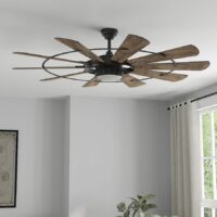 Harbor Breeze EUK60MBK10LR Henderson 60-in Matte Black with Rustic Weathered Oak Blades LED Ceiling Fan With Light and Remote Control Included 10 -Blade