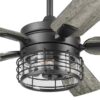 Harbor Breeze 43347 Lindholm 52-in Matte Black with Mocha/Espresso Blades Covered Outdoor Ceiling Fan With Light and Remote Control Included 5 -Blade