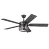 Harbor Breeze 43347 Lindholm 52-in Matte Black with Mocha/Espresso Blades Covered Outdoor Ceiling Fan With Light and Remote Control Included 5 -Blade