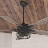 Harbor Breeze 43347 Lindholm 52-in Matte Black with Mocha/Espresso Blades Covered Outdoor Ceiling Fan With Light and Remote Control Included 5 -Blade