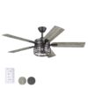 Harbor Breeze 43347 Lindholm 52-in Matte Black with Mocha/Espresso Blades Covered Outdoor Ceiling Fan With Light and Remote Control Included 5 -Blade