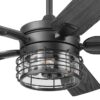 Harbor Breeze 43347 Lindholm 52-in Matte Black with Mocha/Espresso Blades Covered Outdoor Ceiling Fan With Light and Remote Control Included 5 -Blade