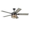 Harbor Breeze 43347 Lindholm 52-in Matte Black with Mocha/Espresso Blades Covered Outdoor Ceiling Fan With Light and Remote Control Included 5 -Blade